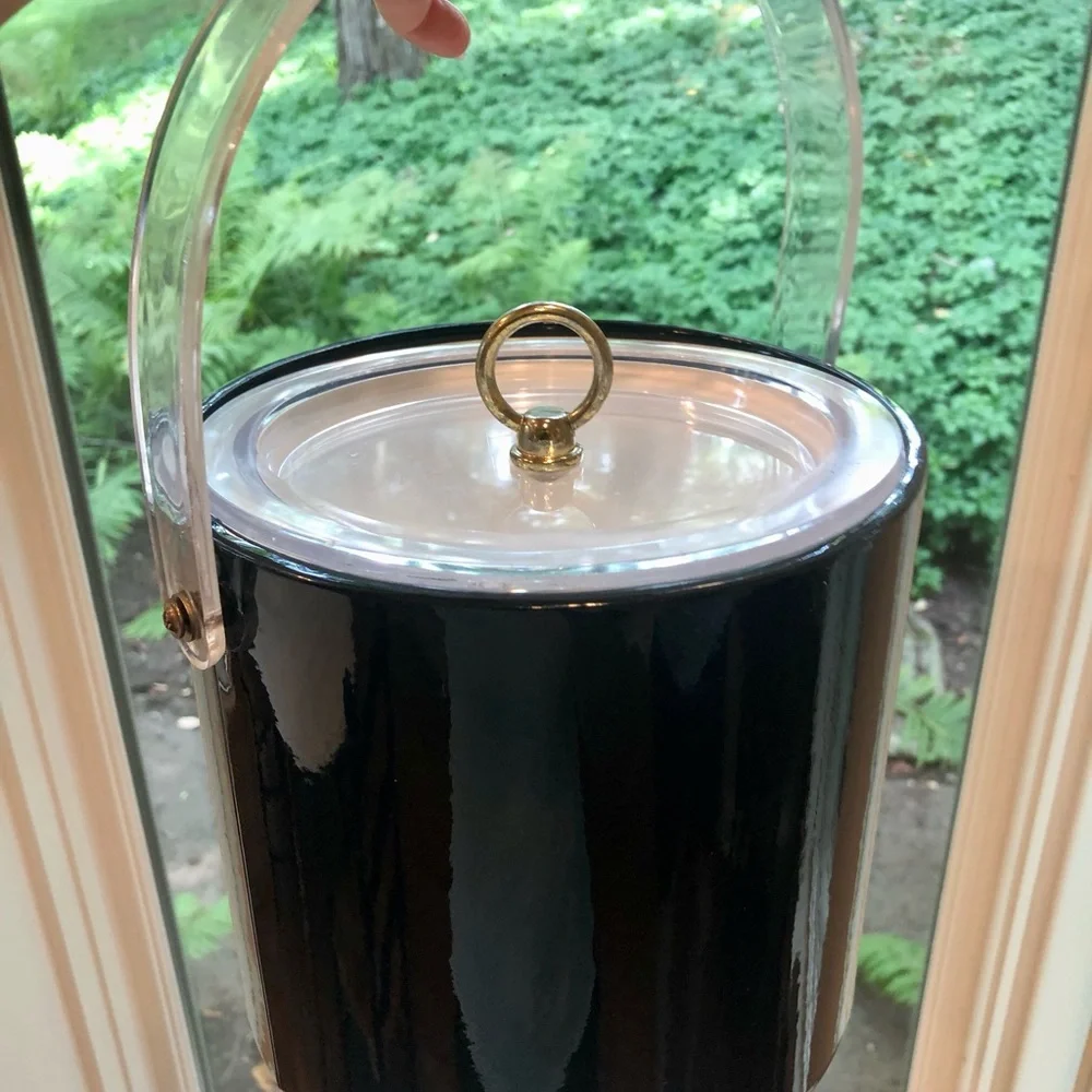 Vintage Georges Briard PATENT and LUCITE Ice Bucket. MCM 70’s shiny